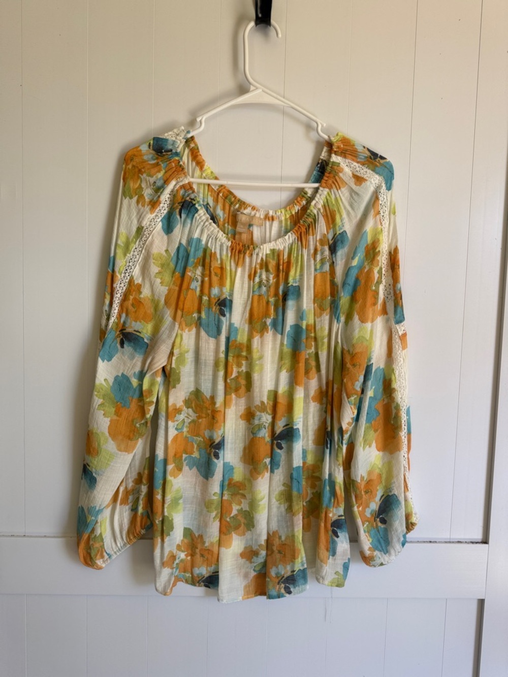 Harlow Floral Peasant Top - Orange, Teal & Cream